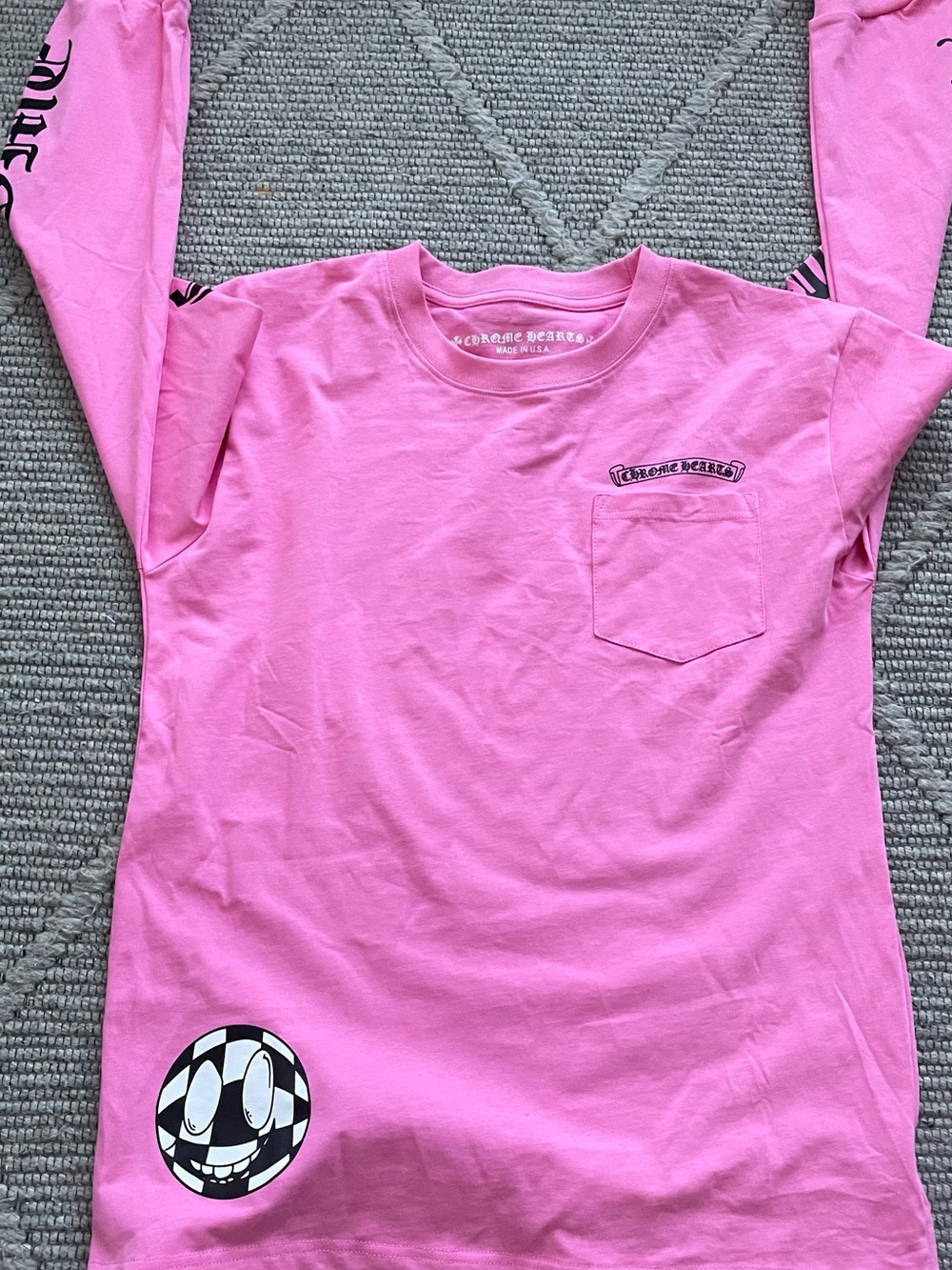 Chrome Hearts Kids Long Sleeve Tee in Pink with Graphic Hem